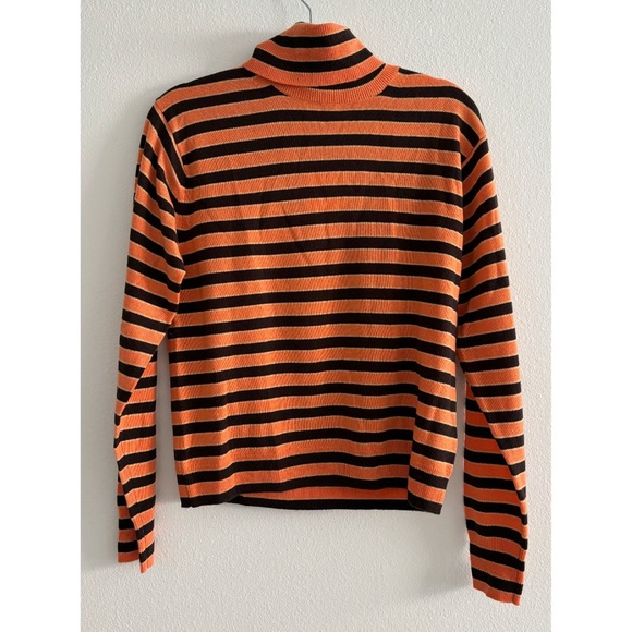 MARNI x Uniqlo Orange Black Striped 100% Cashmere Turtleneck Sweater Small - Picture 1 of 9